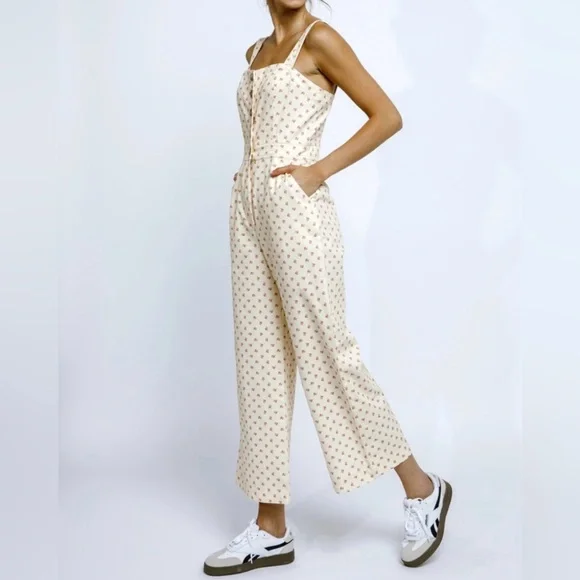 Floral Beige Jumpsuit size M - Picture 1 of 13
